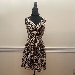 Vince Camuto Animal Print, V-Neck Sleeveless Fit and Flare Party Dress - Size 8